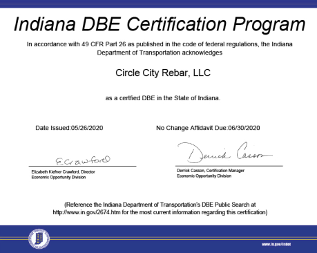 Circle City Rebar DBE Certification